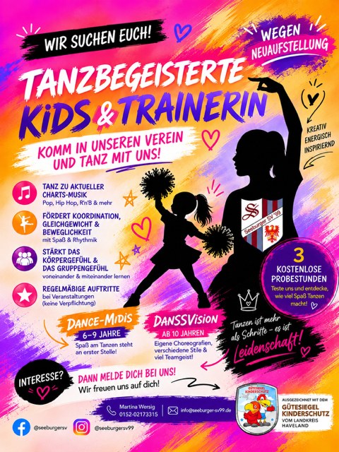 Flyer: Tanzbegeisterte Kids und Trainerin gesucht